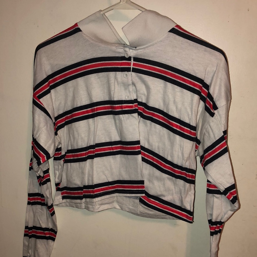 Womens cropped collar long sleeve stripe medium shirt